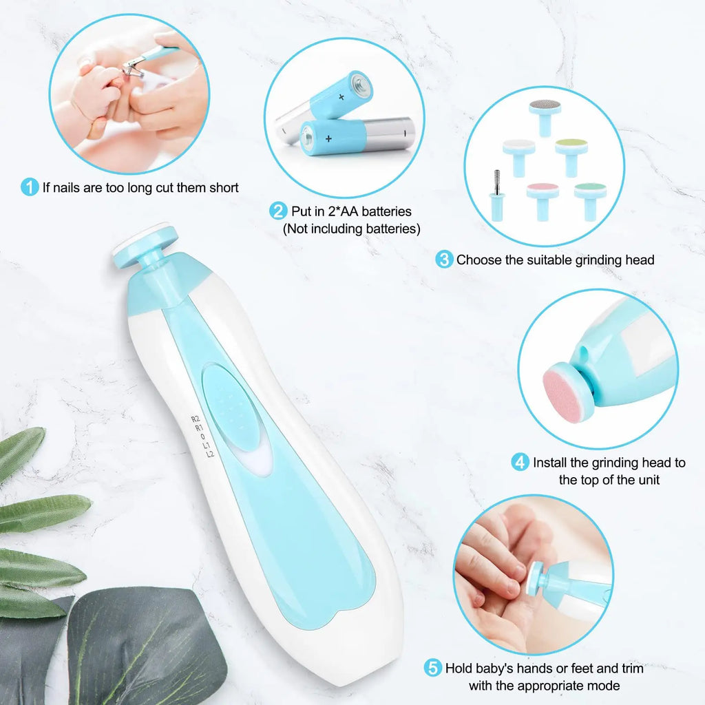 Electric Baby Nail Trimmer with LED Light - 6 in 1 safe for new born