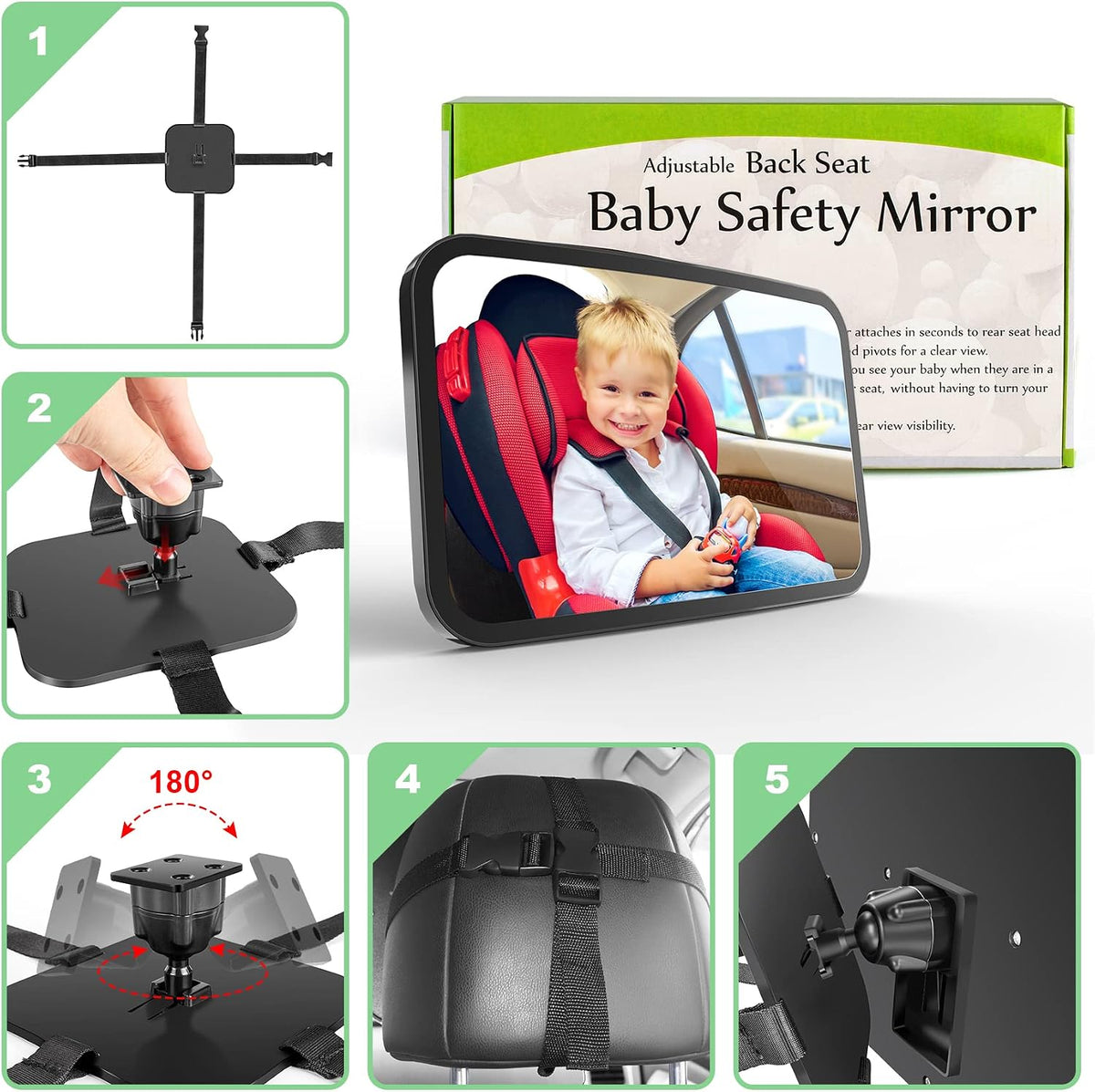 Baby Car Safety Mirror - 360° Adjustable Back Seat Mirror